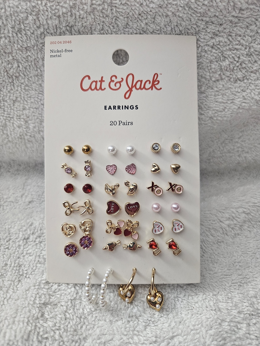 Cat & Jack Girls Earring Set 20 Pairs NWT Nickel-Free Studs Hoops Valentines Day